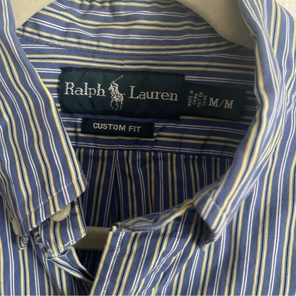 Vintage Ralph Lauren Custom Fit striped Button Down Shirt Men’s M 100 % cotton - Picture 3 of 9